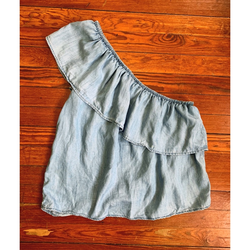 American Eagle Outfitters One Shoulder Denim Top